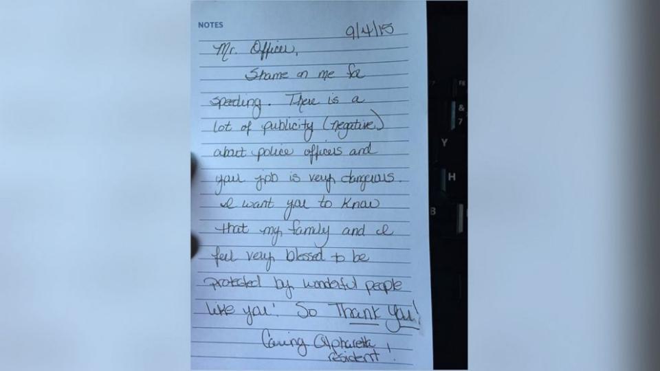 Georgia woman thanks police officer for giving her a speeding ticket