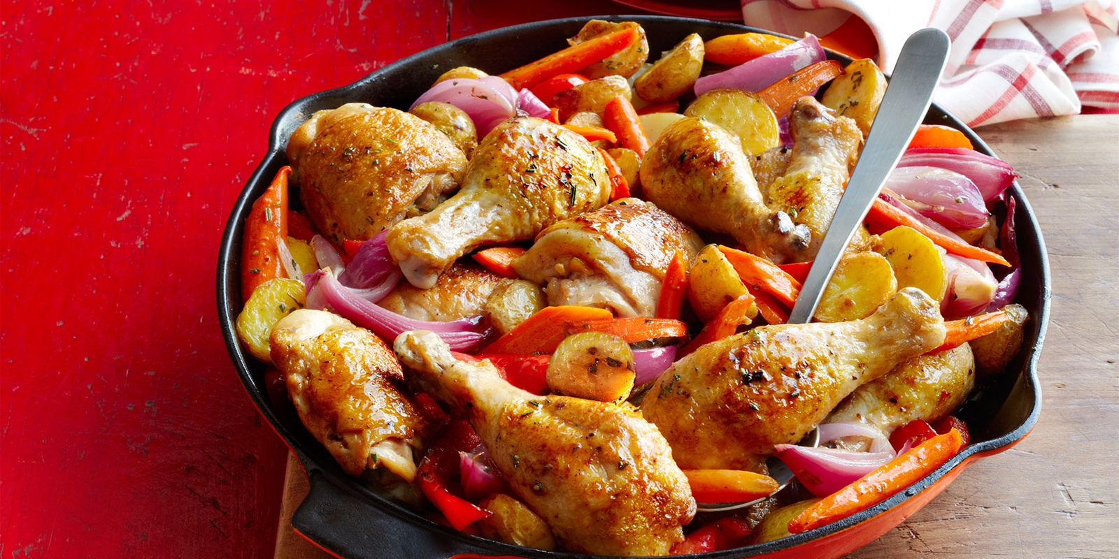 Skillet Chicken with Roasted Potatoes and Carrots