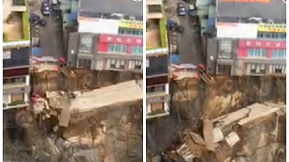 Watch The Ground Fall Away As Massive Sinkhole Opens In China