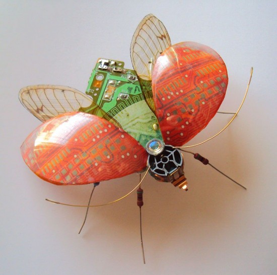 Artist turns old circuit boards and electronic components into beautiful winged insects