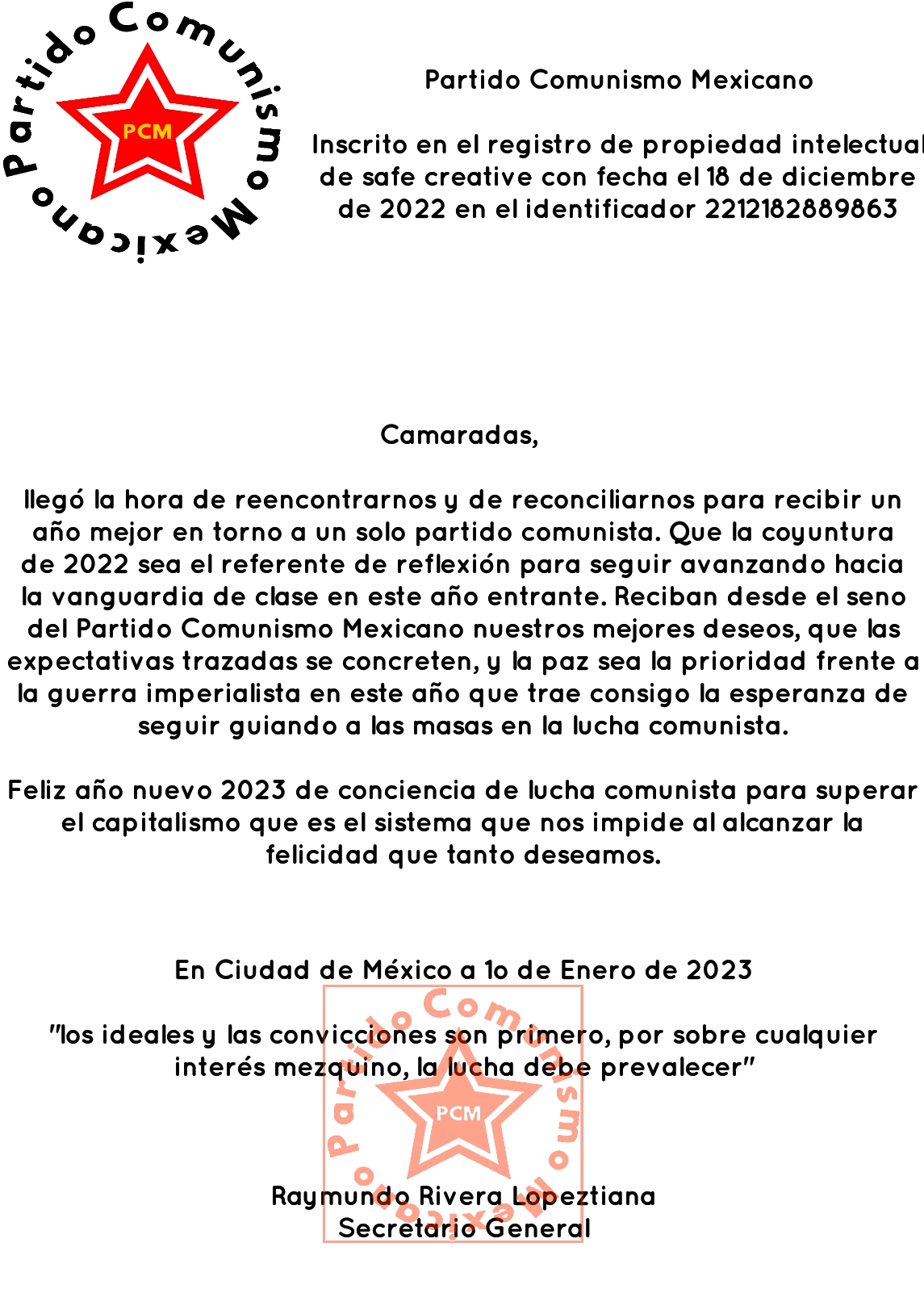 Reconciliación, en un solo partido comunista: Partido Comunismo Mexicano