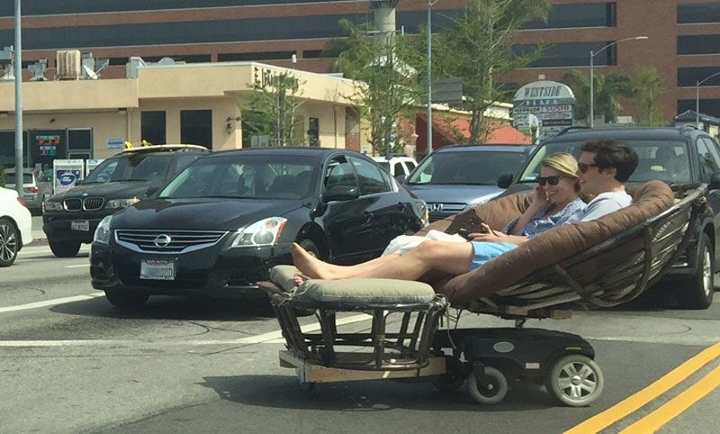 Modern-Day Hero Takes His Date Out On The Town In A Motorized Lounge Chair