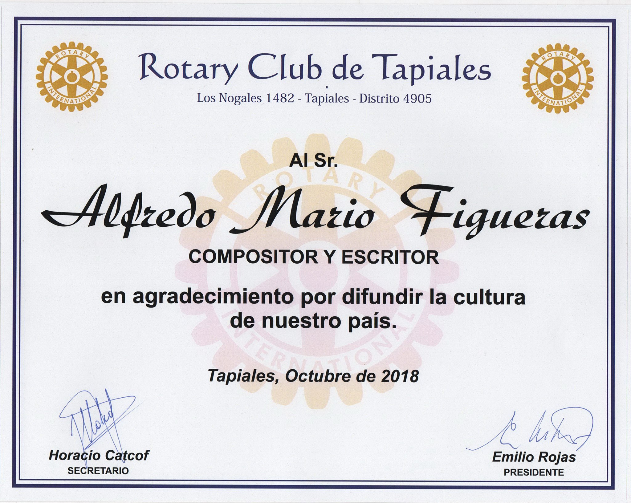 Compositor de "A orillitas del Matanza" y otros temas fue distinguido por el Rotary Club