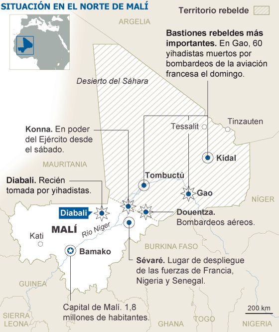 Guerra en Mali: Nuevos bombardeos intentan recuperar el terreno ganado por los islamistas