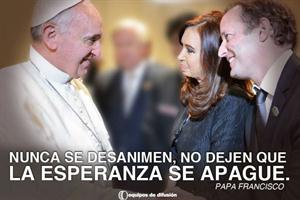 El afiche de Cristina Kirchner, Martín Insaurralde y el papa Francisco