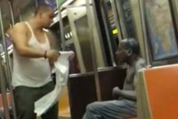 Kind Stranger Gives Shirt To A Homeless Subway Rider