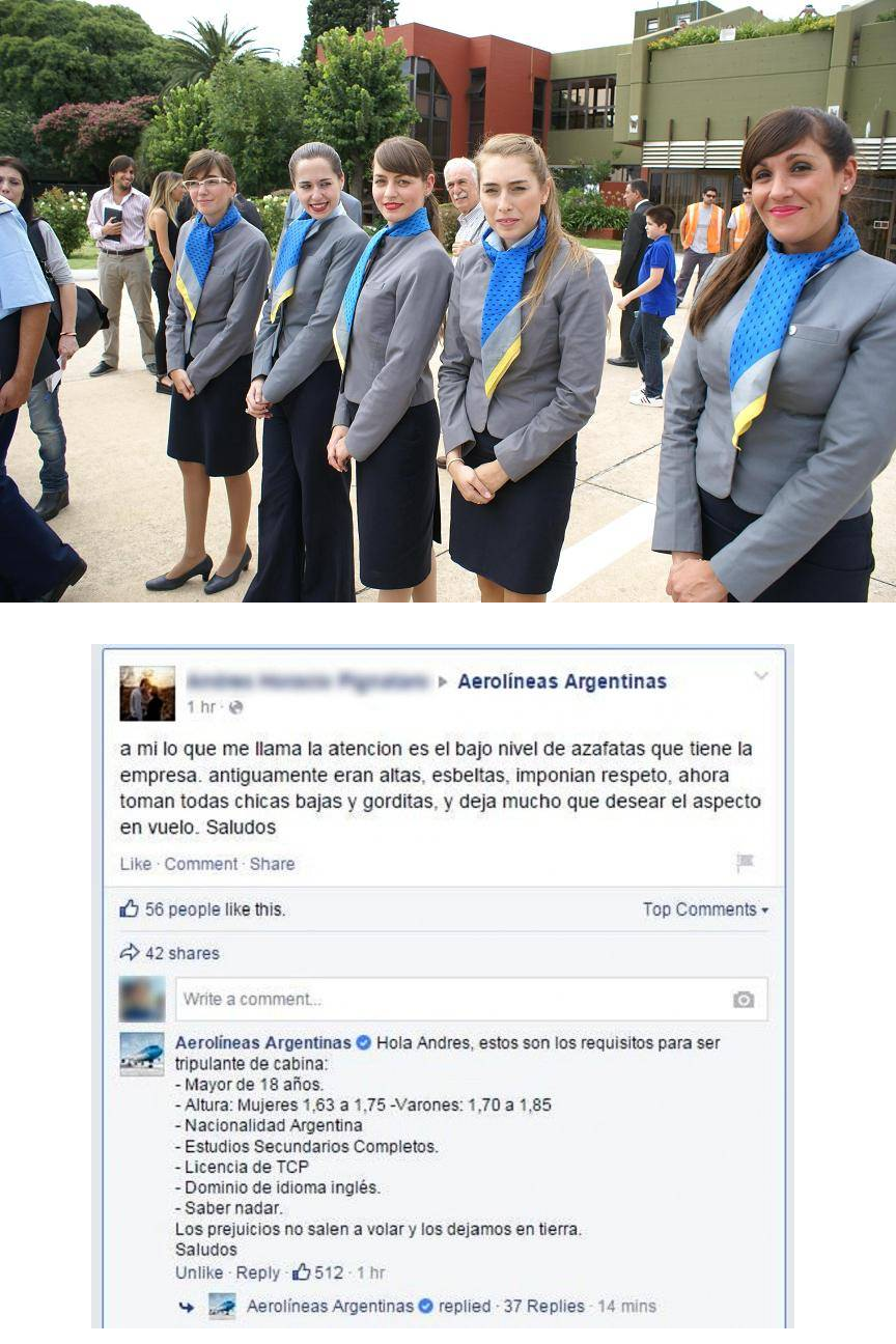 La respuesta de Aerolíneas Argentinas a un usuario que quiere azafatas más bonitas