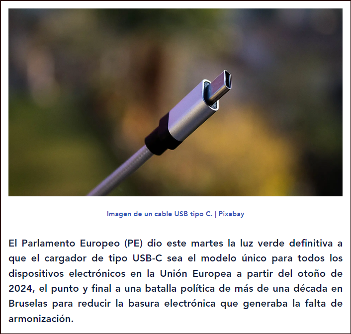  USB-C, aprobado, ya es el cargador único de dispositivos electrónicos en la Unión Europea