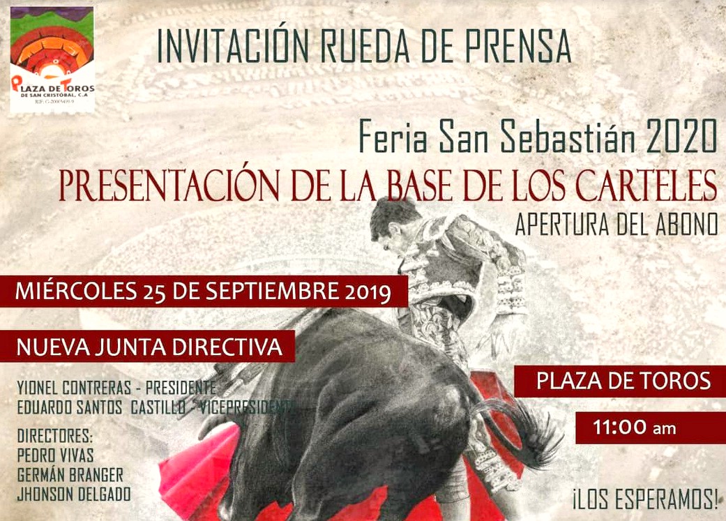 Venezuela, directiva  plaza de toros San Cristóbal   presenta  base  carteles FISS 2020