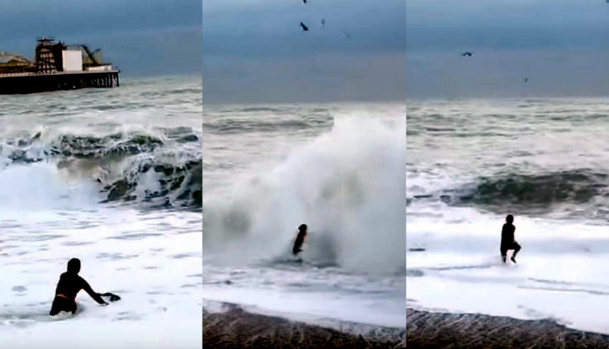 Mujer arriesga su vida para salvar a su perro de ser devorado por el mar 