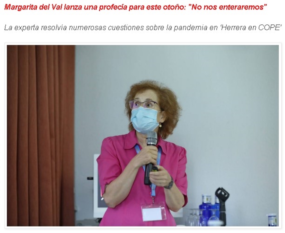 COVID-19 - Optimismo. Margarita del Val lanza una profecía para este otoño: "No nos enteraremos"