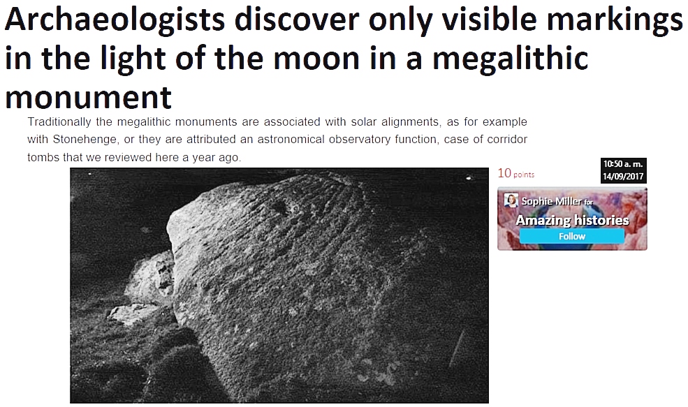 Los arqueólogos descubren marcas de luz sólo visibles a/con la luz de la luna en un monumento/dolmen