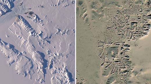 Ruinas bajo el hielo de la Antártida fotografiadas por la NASA