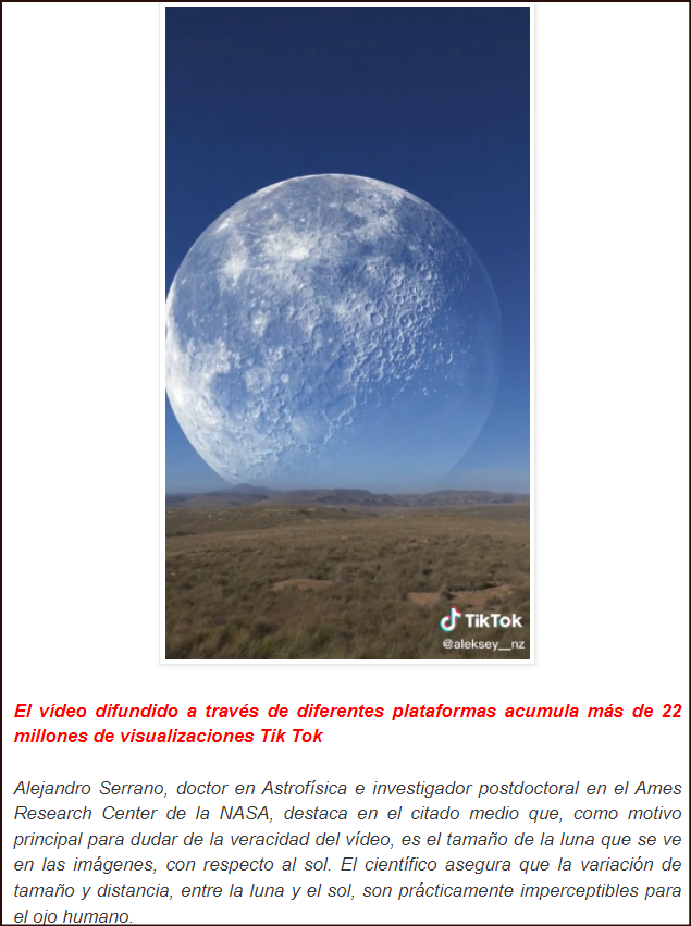 Según expertos, vídeo con 22 millones d reproducciones con la Luna gigante sobre la Tierra es falso